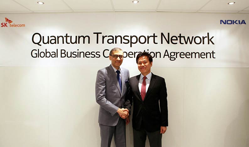SK Telecom and Nokia entered into an agreement to cooperate in the quantum cryptography business at Mobile World Congress 2017 in Barcelona. Under the agreement, SK Telecom and Nokia will conduct joint research and development activities to achieve interworking between SK Telecom’s Quantum Key Distribution System (QKD) and Nokia’s optical transport system.

(Right) Park Jung-ho, CEO of SK Telecom, (Left) Rajeev Suri, CEO of Nokia
