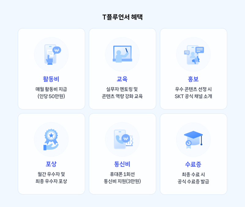 활동비 지급, 교육, 홍보, 포상, 통신비 지급, 수료증 발급 등의 티플루언서 혜택
