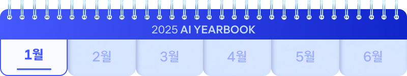 2025 AI YEARBOOK. 1월부터 6월까지 표시된 달력 중 1월에 하이라이트.